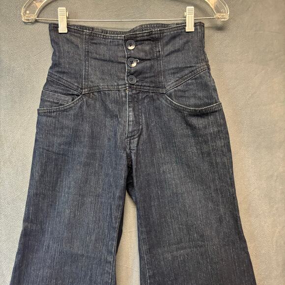 Old Navy Wide Leg Jeans Dark Wash Extra High Rise Stretch 70 Retro Y2K Boho Chic - Picture 9 of 14